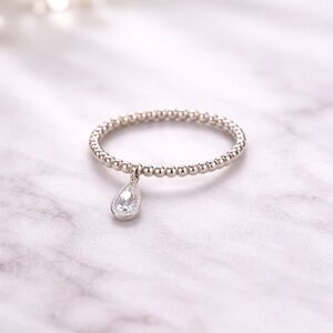 925 Sterling Silver Delicate Dangle Charm Ring – Minimalist Elegance size 6